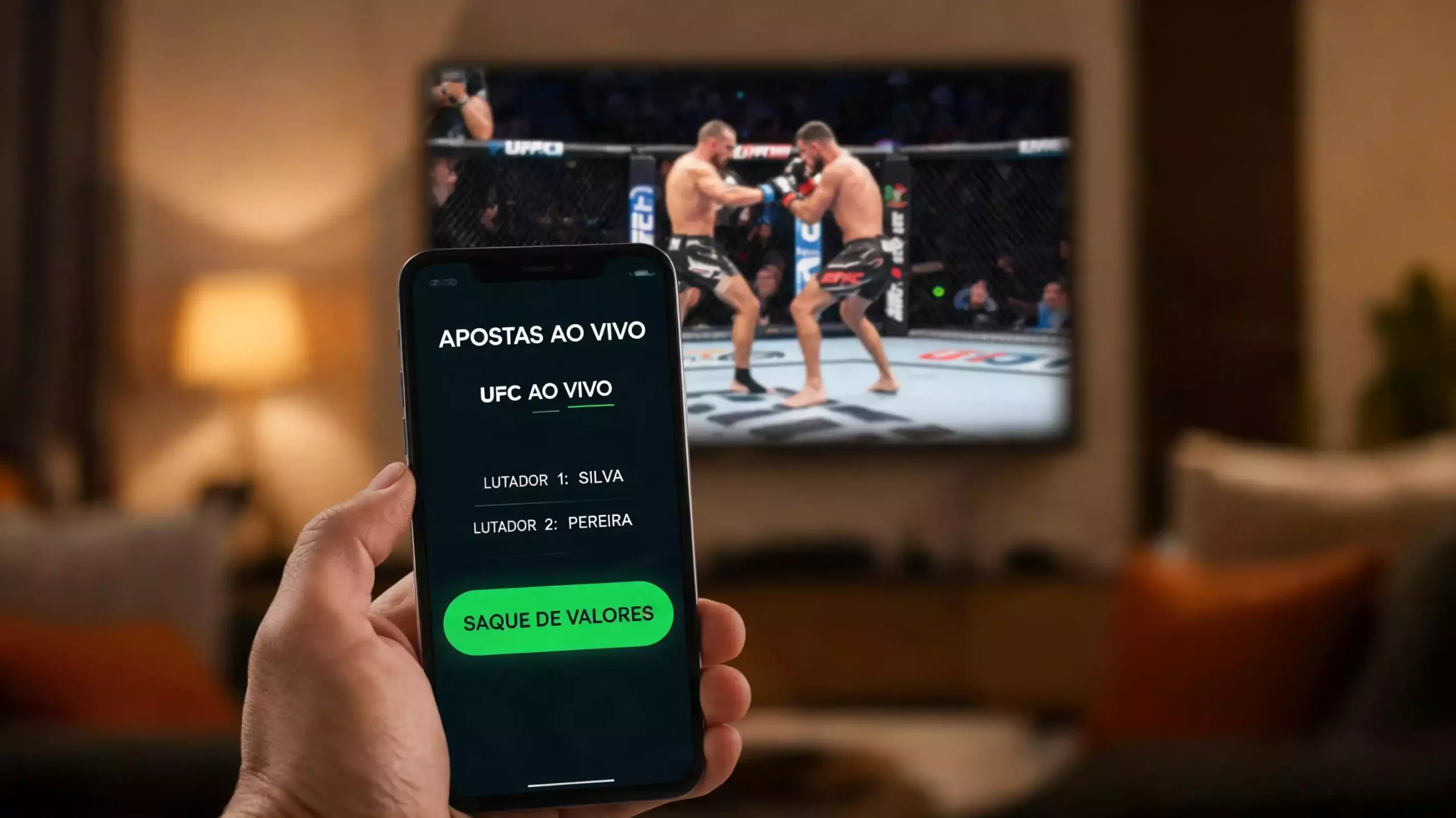 Interface de cash out durante uma luta UFC ao vivo com opção de fechar aposta