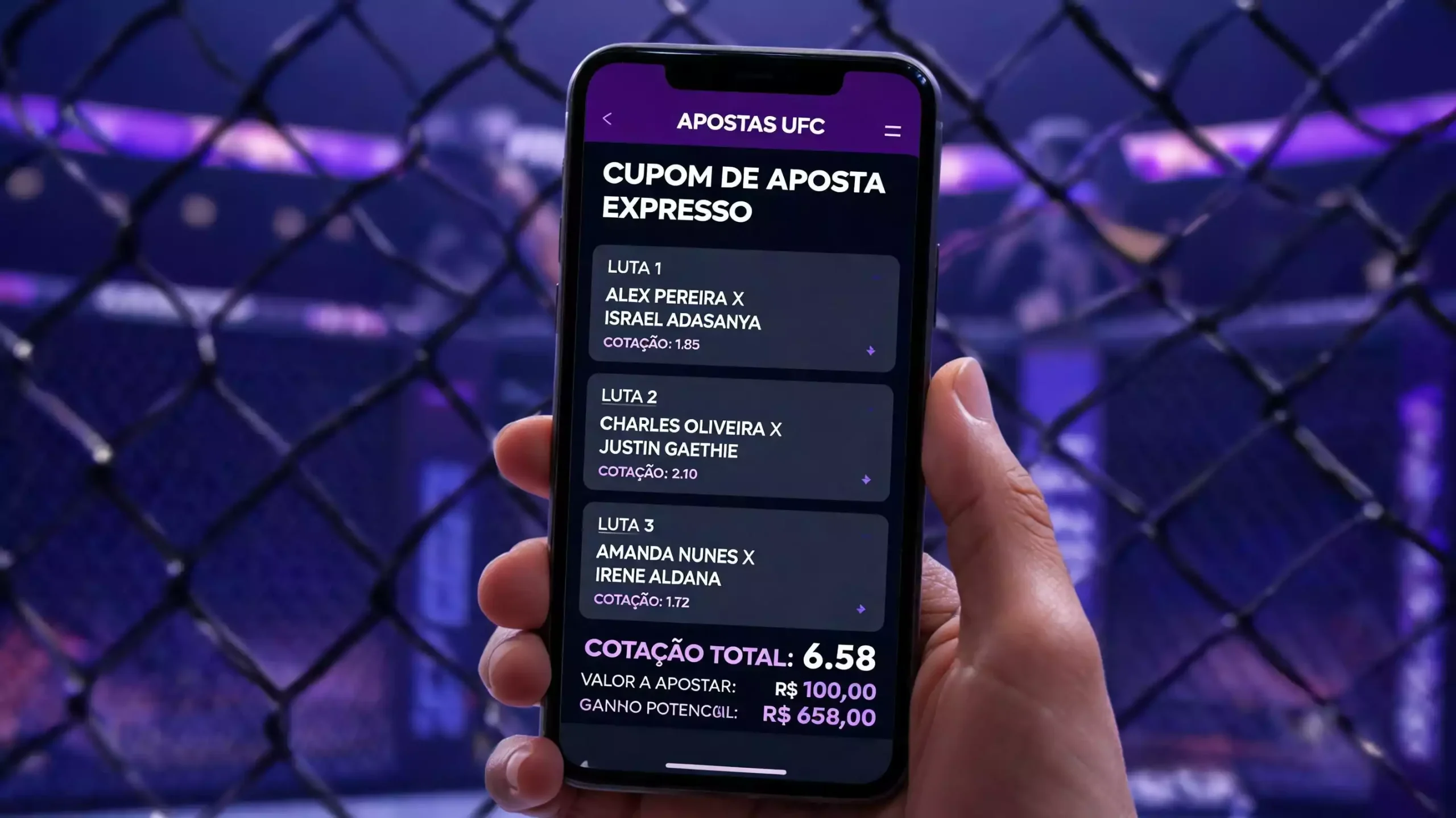 Boletim de aposta múltipla UFC com várias seleções e odds acumuladas