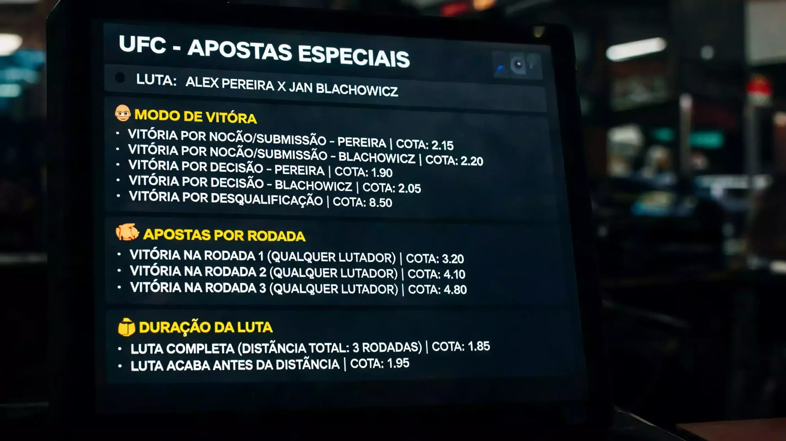 Apostas prop no UFC com mercados especiais além do moneyline