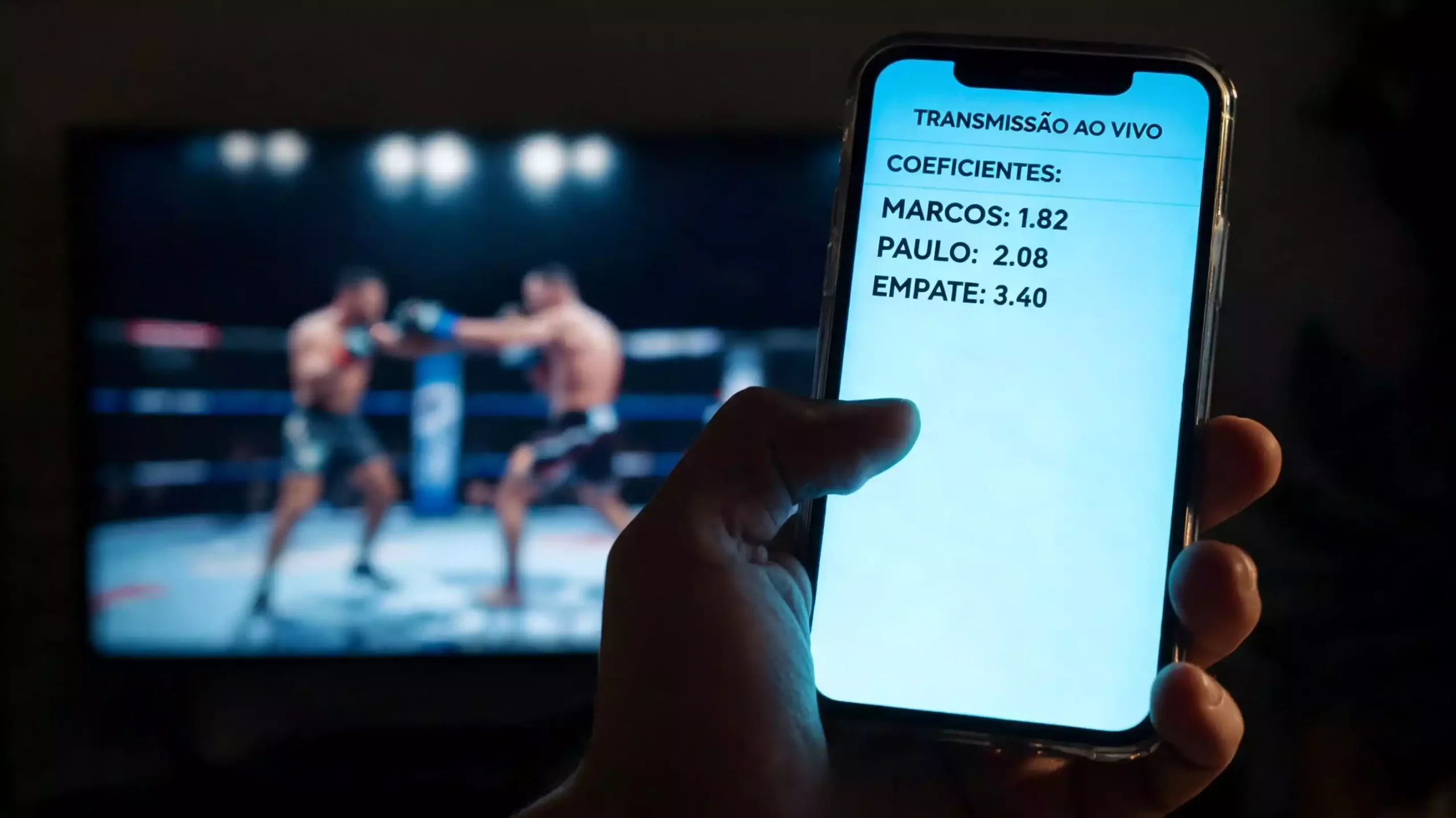 Telemóvel com odds ao vivo a mudar durante uma luta UFC no octógono