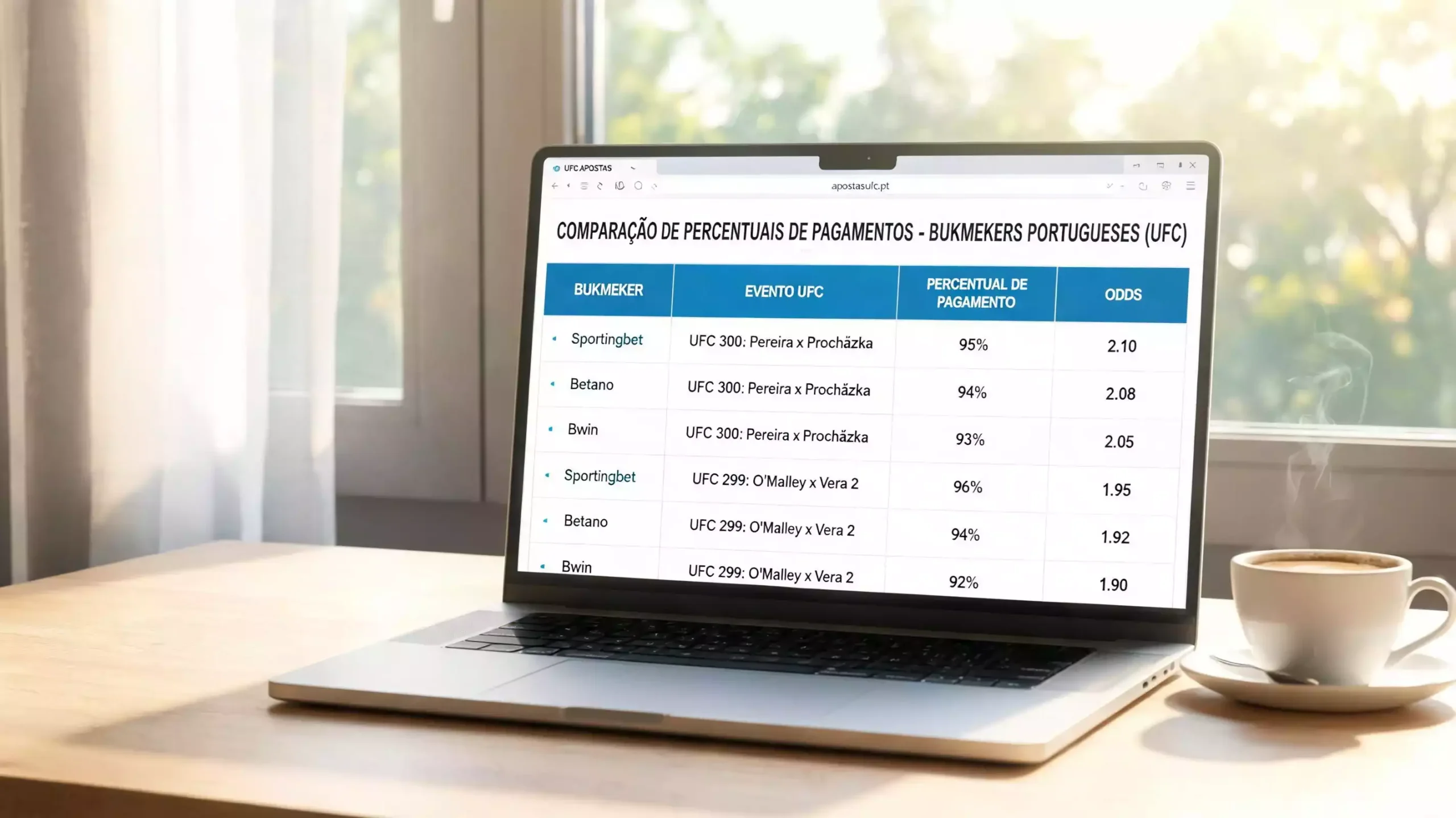 Comparação de payout dos operadores SRIJ para apostas UFC em Portugal